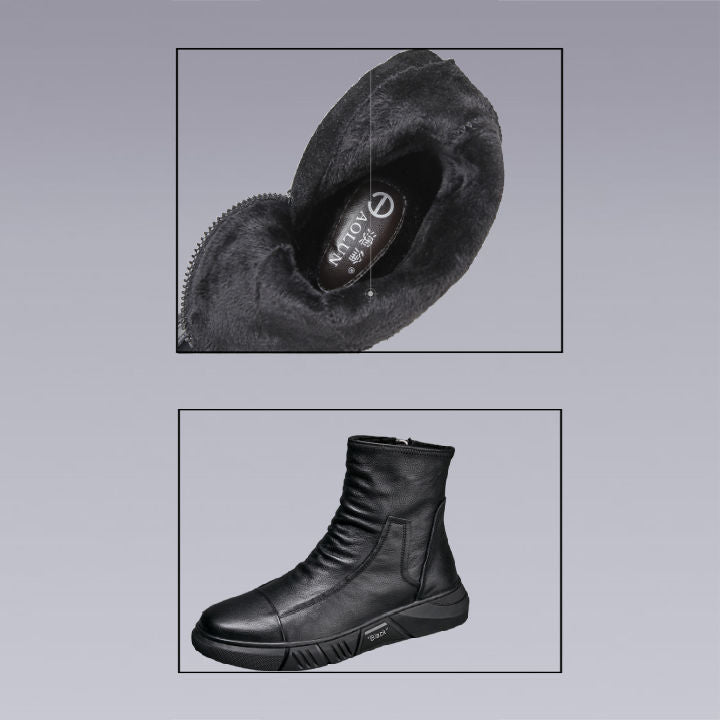 Black leather boots with velvet to keep your feet warm