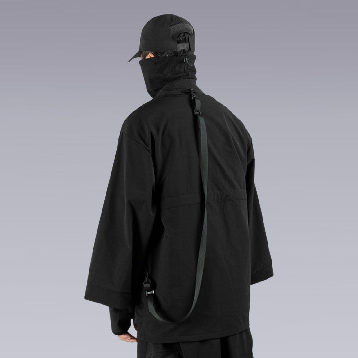 A man wearing the Techwear Ninja Black Kimono and turning around