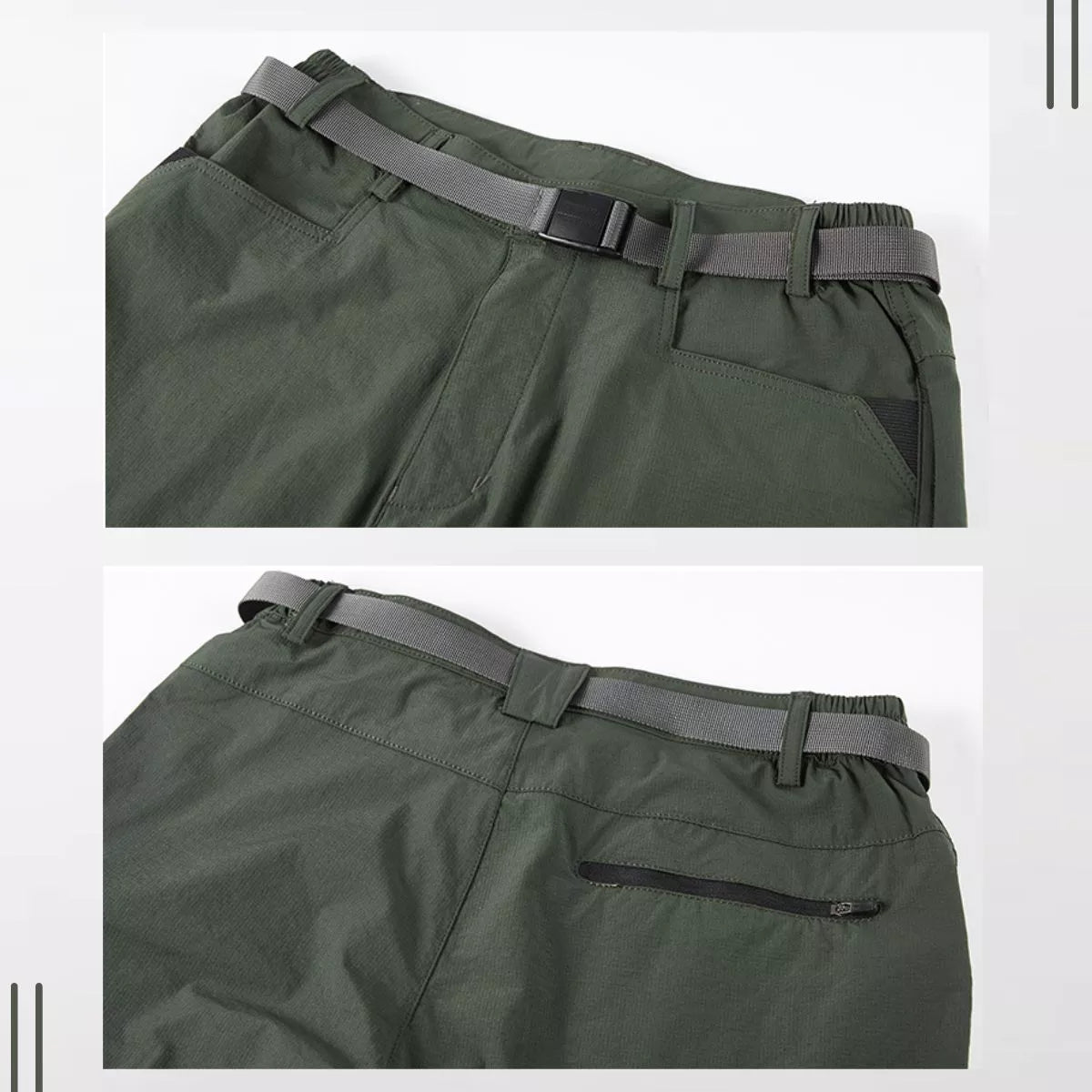 Details Of The S/23 Summer Techwear Shorts. Army Green Color