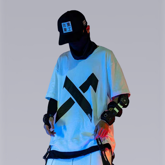 A Black & white techwear and  streetwear short sleeve t-shirt ( 2 colors available ). Clotechnow