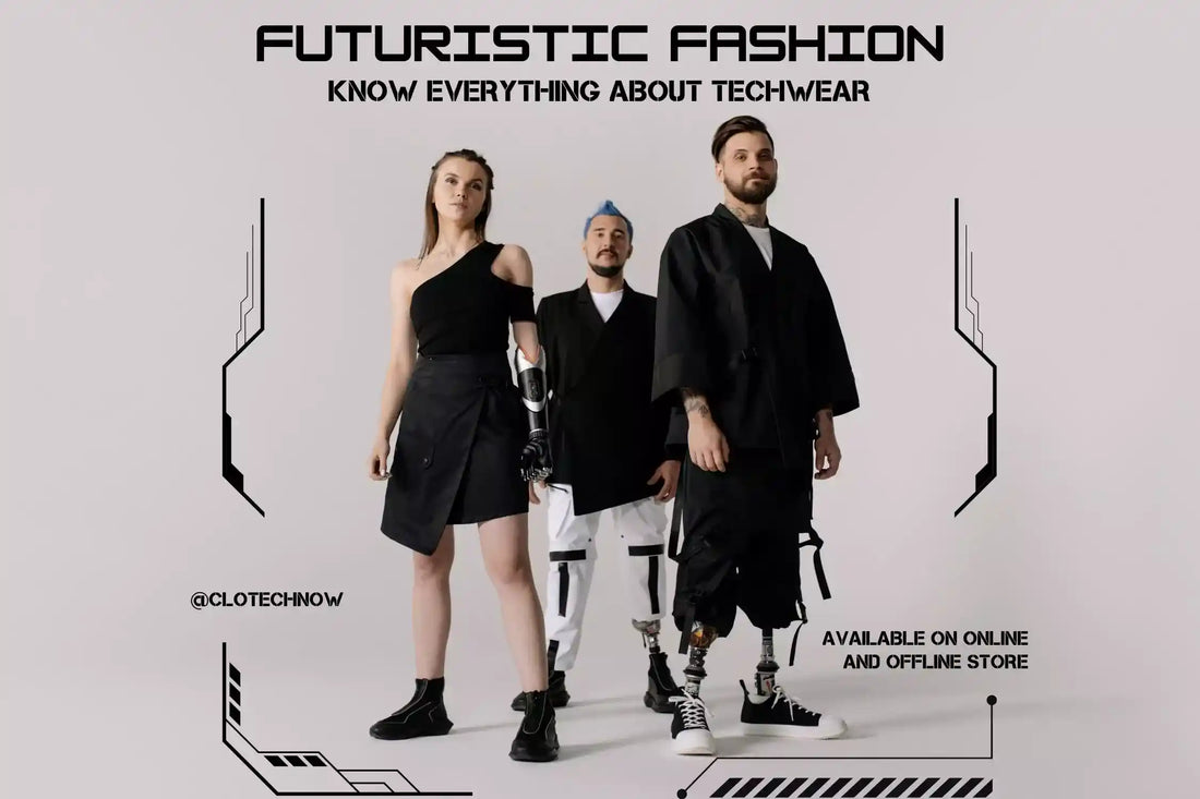 3 People are wearing Futuristic fashion and a detailed explanation of techwear and cyberpunk.