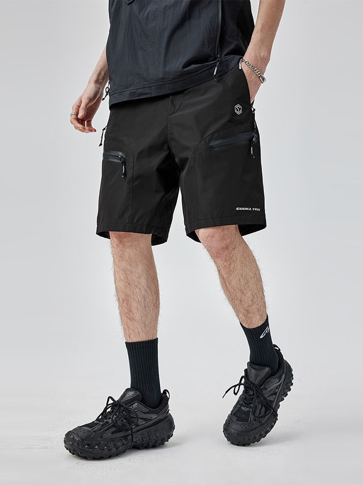 Black cargo shorts with a relaxed fit and comfortable waistband for all-day comfort.
