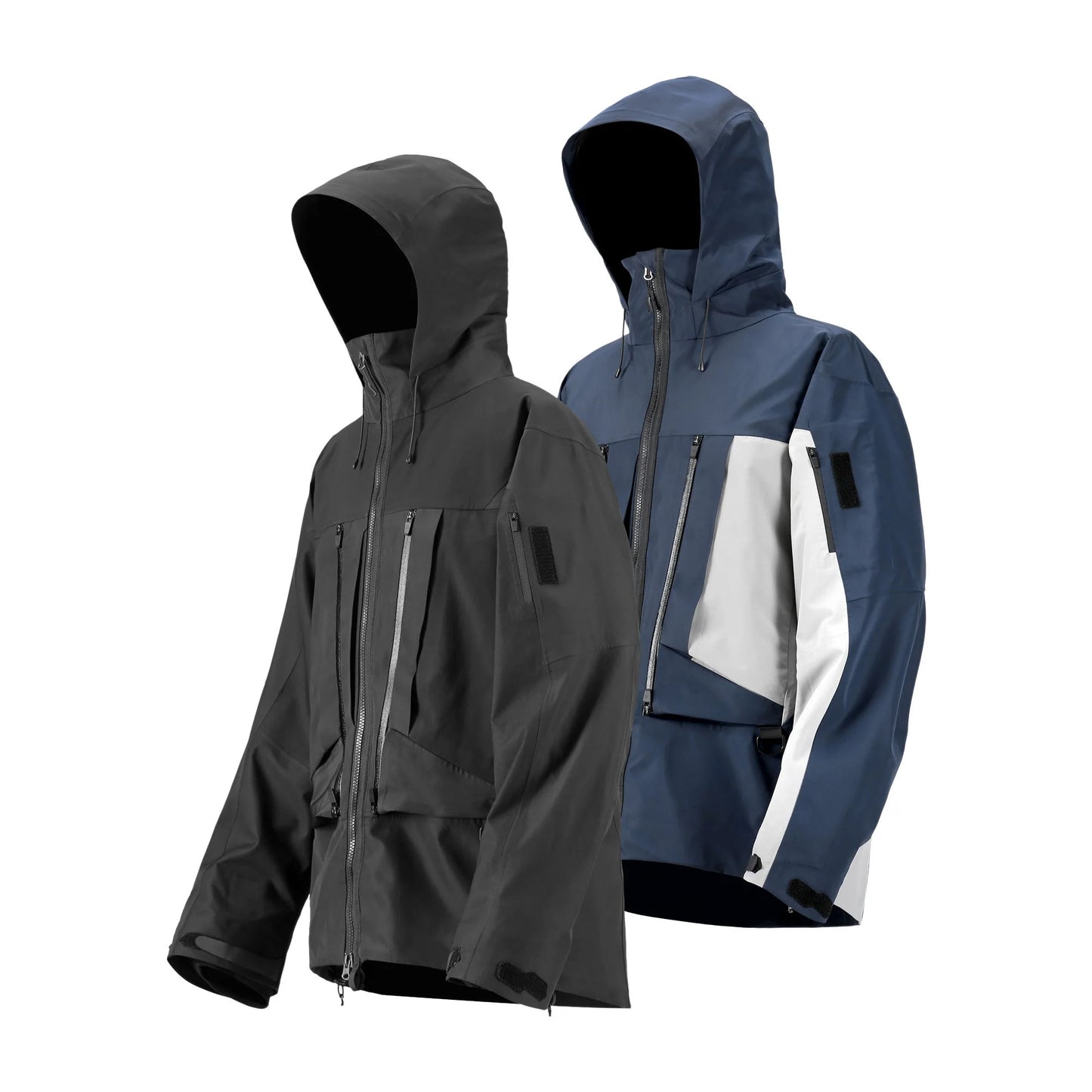 The 0107 Ski Down Techwear Jacket in two colors, Blue and Black