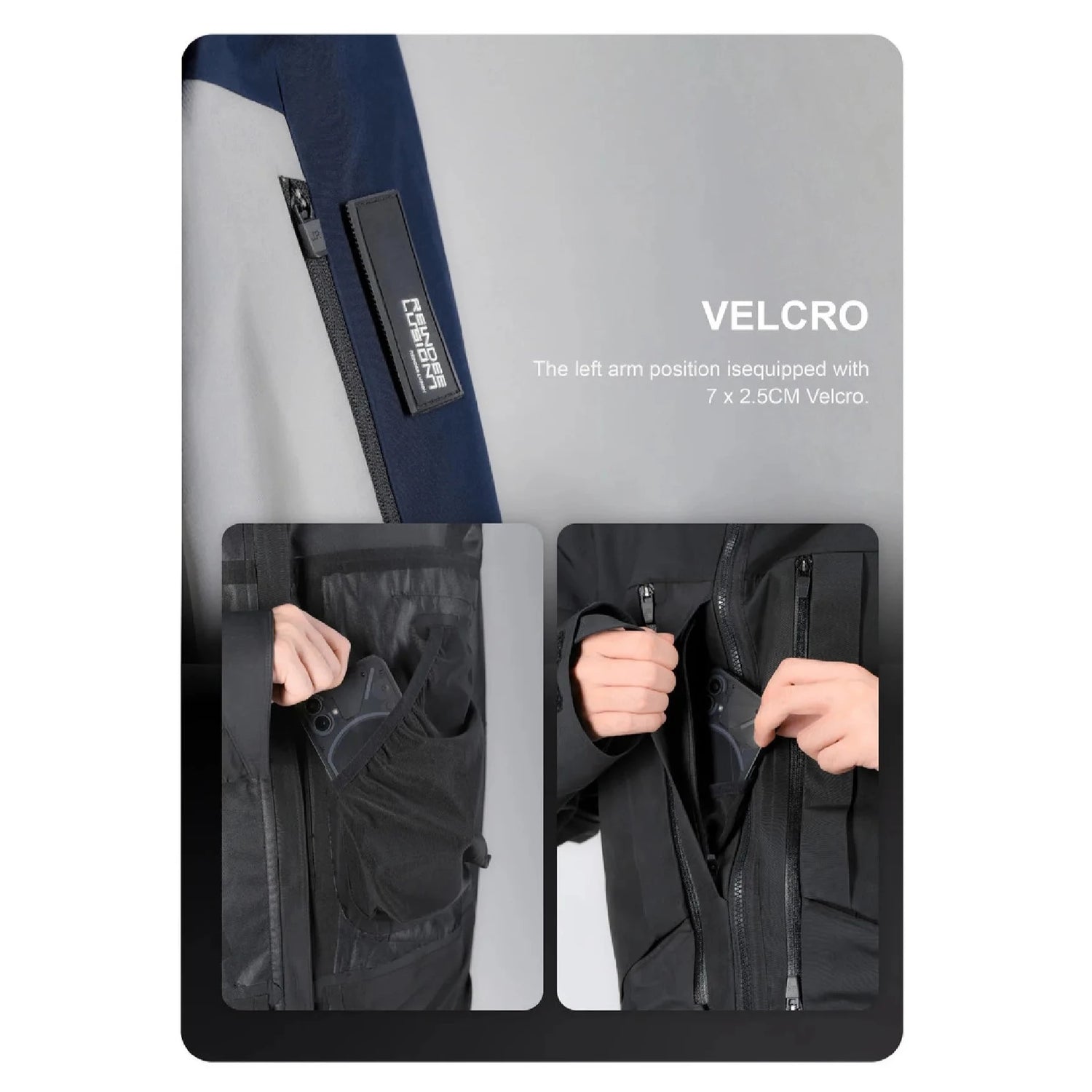 Velcro of the The 0107 Ski Down Techwear Jacket in black Color