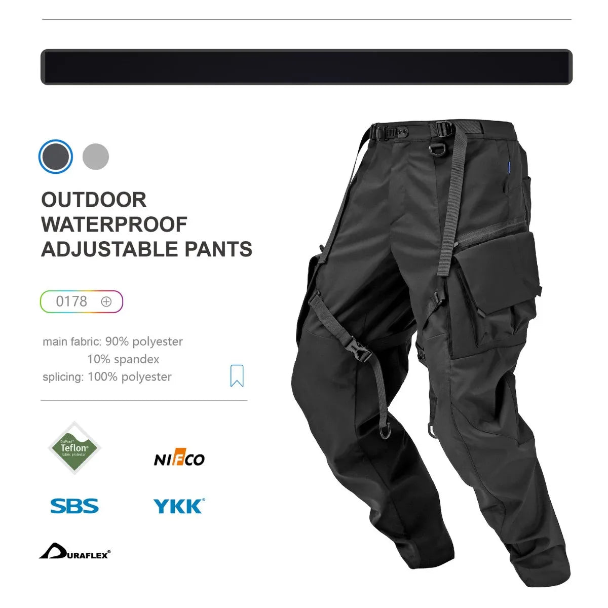 Details of the Aventura Waterproof Techwear Pants - Clotechnow