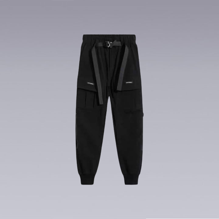 The Black Tech wear pants with straps and integrated beltbelt