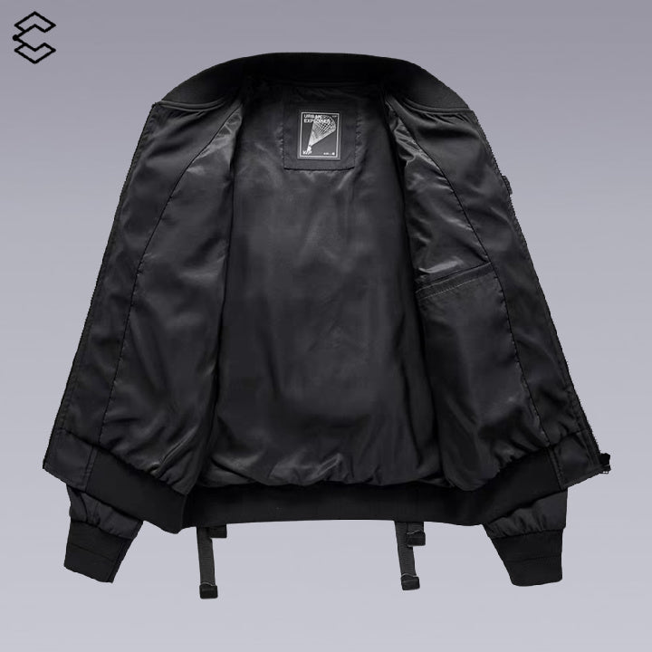Black multi-pocket  techwear jacket - Fabric close-up inside