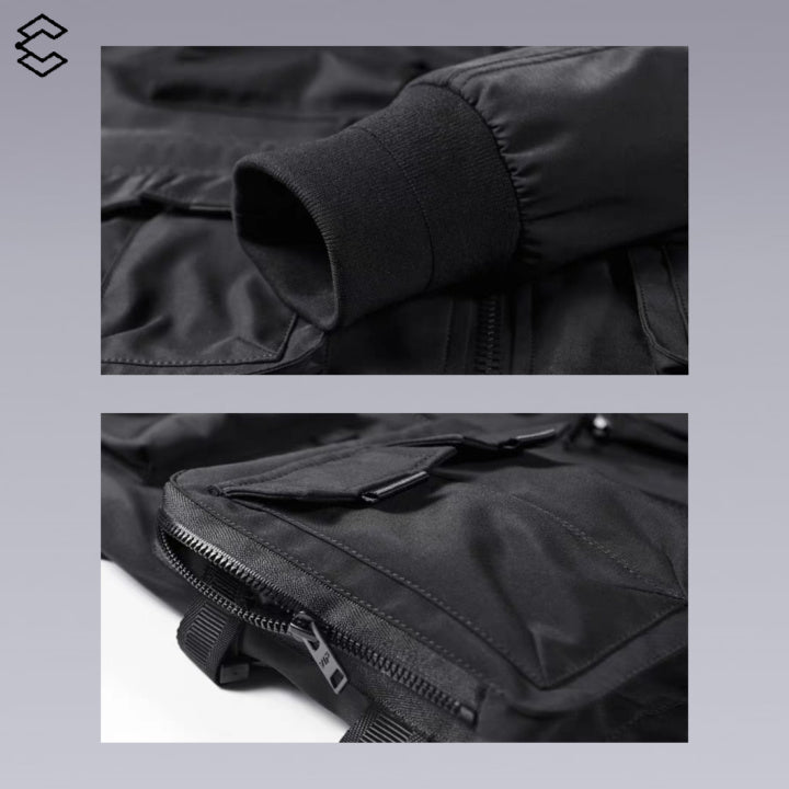 Black multi-pocket  techwear jacket - Details, zip-up...