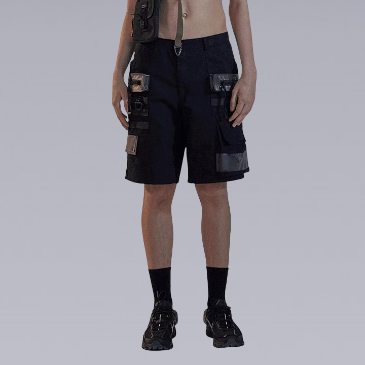 Front image of chrrota techwear shorts with multi pockets