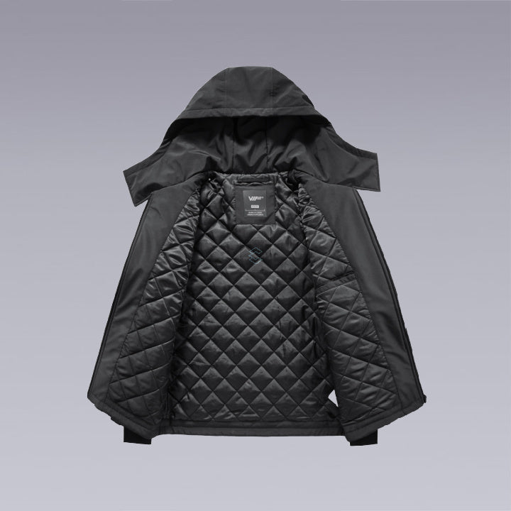 Multi-functional, water-repellent Black Techwear, Cyberpunk jacket with straps -inside cutton