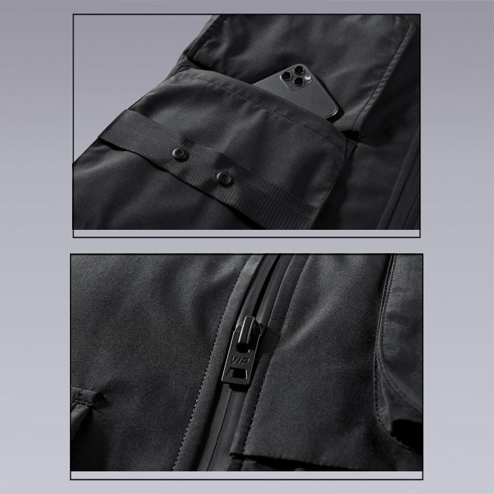 water-repellent techwear jacket zip-up and phone pocket