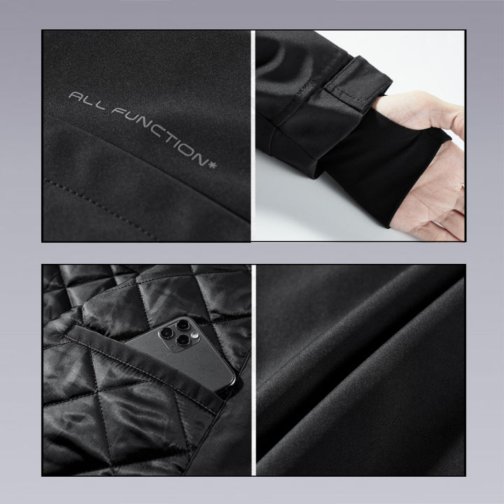 High-quality material techwear jacket closeup shots