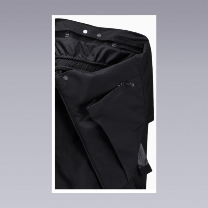 Black techwear pants overalls in black color