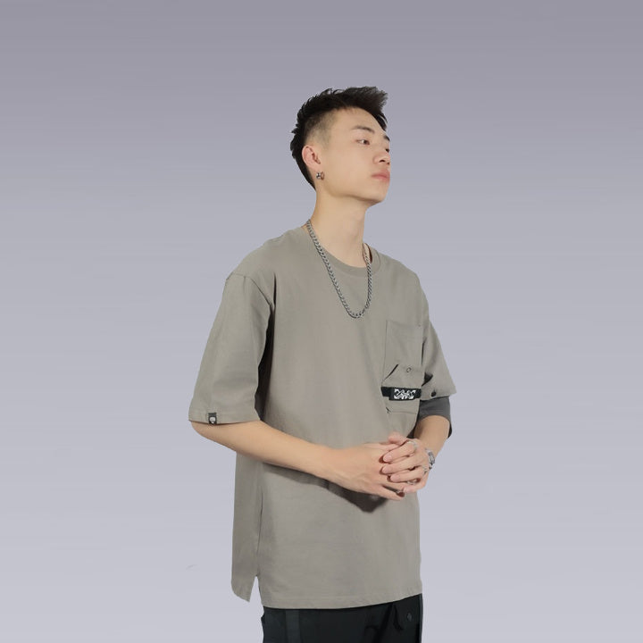 A man wearing the techwear shirt 3D cut, Gray color by clotechnow