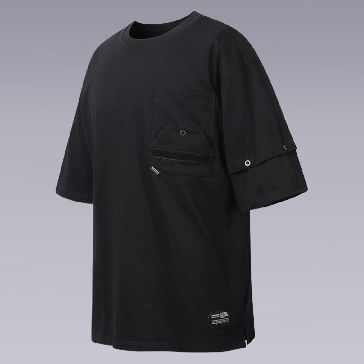 techwear shirt 3D cut, black color by clotechnow