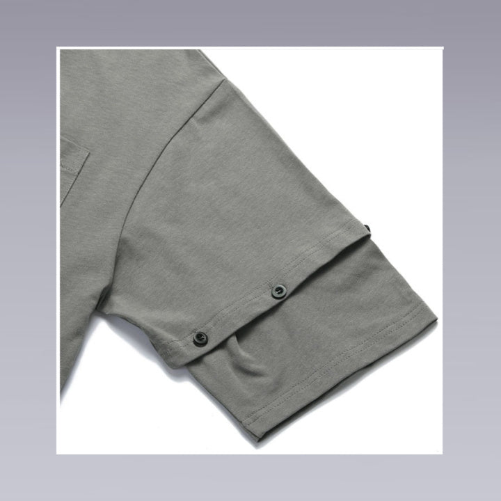 Switchable cuffs with removable sleeves of the techwear shirt in gray color