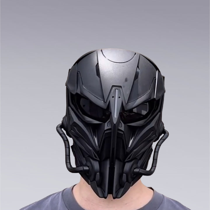 A man wearing the techwear punisher face mask 