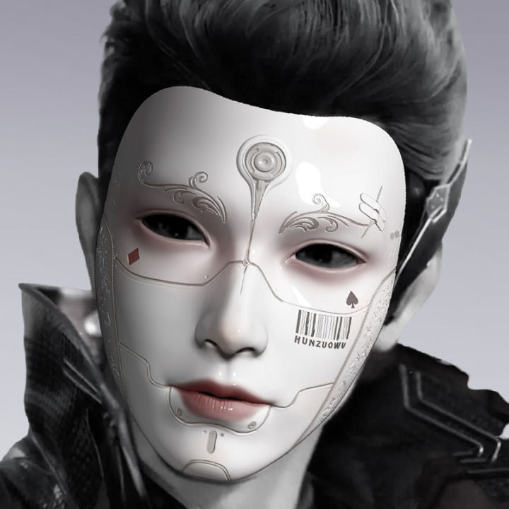 A japanese man wearing the Futuristic Cyberpunk Face Mask