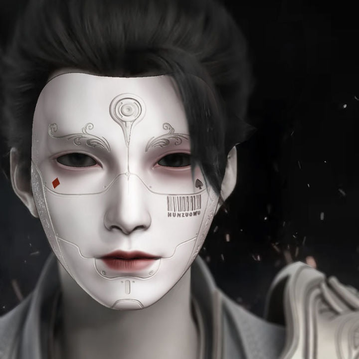 A man wearing the Futuristic Cyberpunk Face Mask