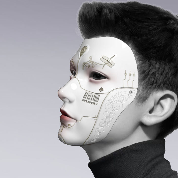 A man wearing the Futuristic Cyberpunk Face Mask - By clotechnow Techwear Shop