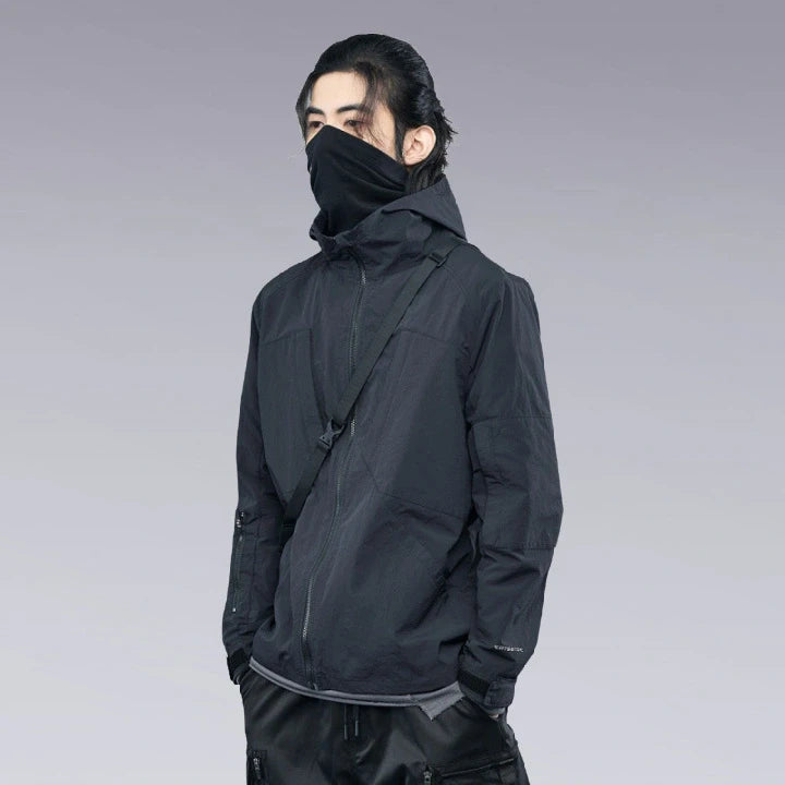 A man wearing the Hardshell Techwear Jacket and face mask