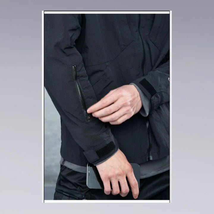 Image close-up of the waterproof Hardshell Techwear Jacket Zipper