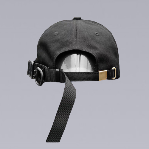 The Black Cyberpunk Functional Cap By Clotechnow Brand. Back Image