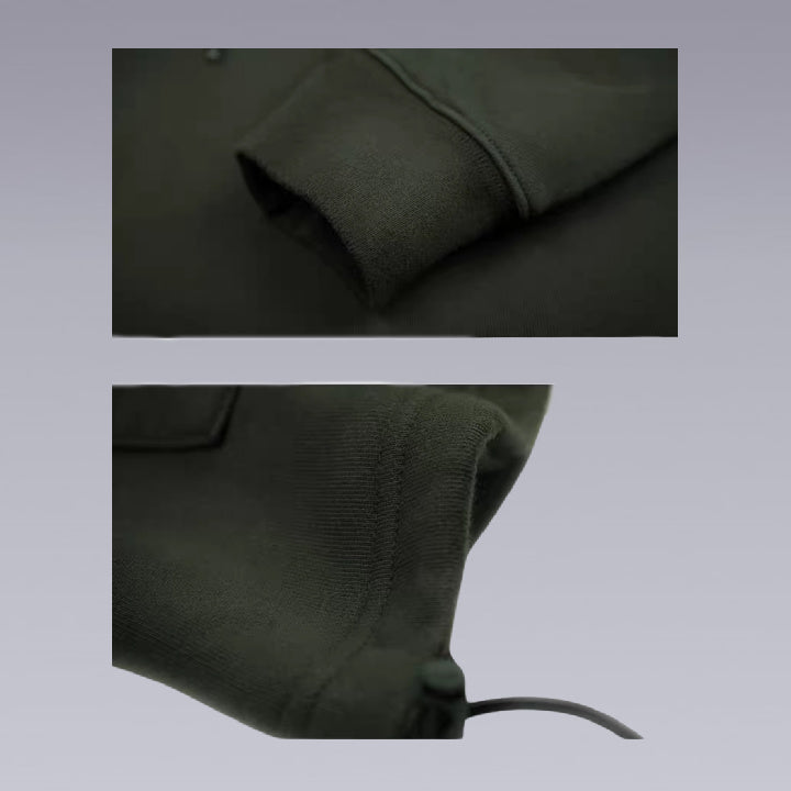 CLOTECH X-11 Techwear green hoodie details - Clotechnow