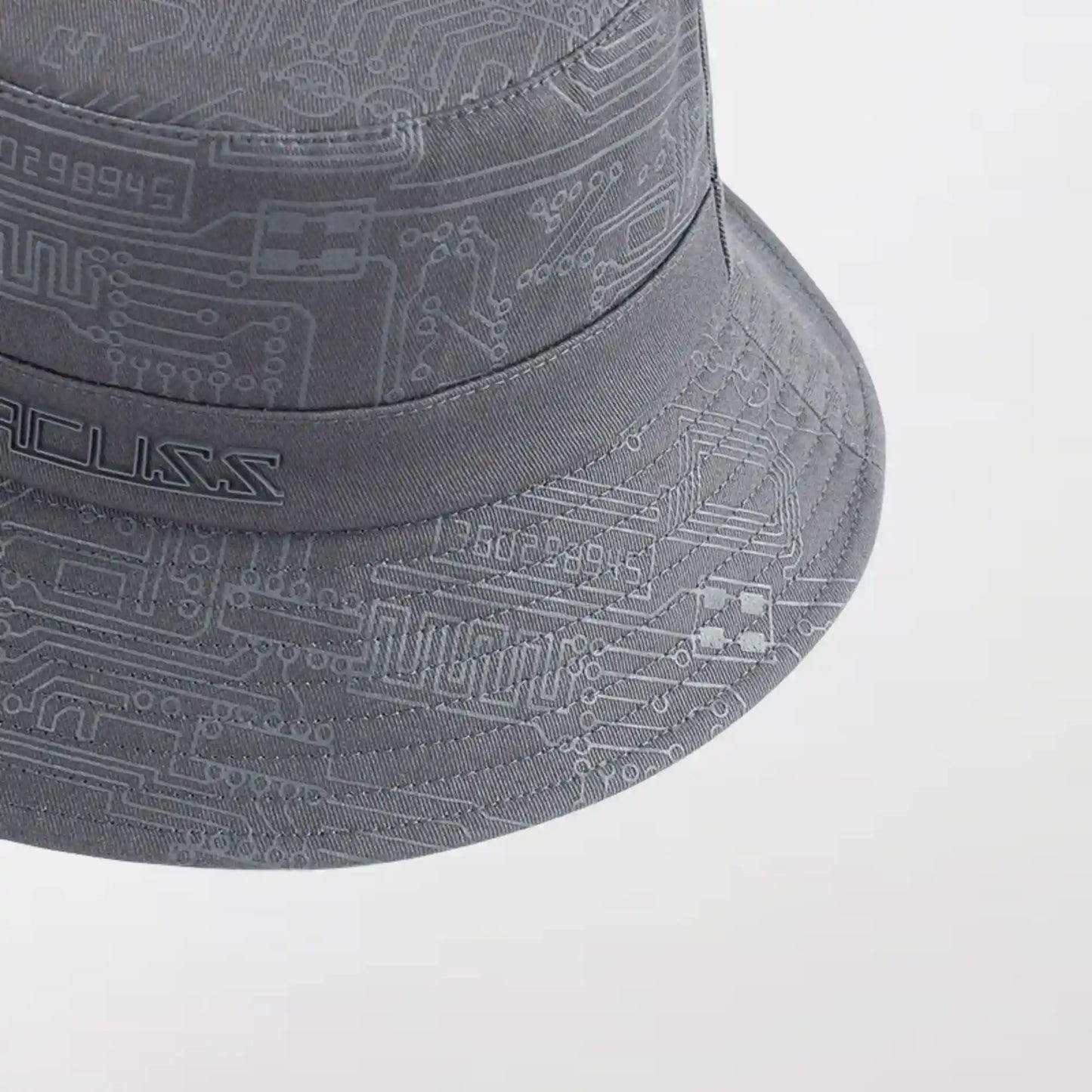 A Gray Cyberpunk Bucket Hat with a three-dimensional shape, nearly routed brim - Clotechnow.