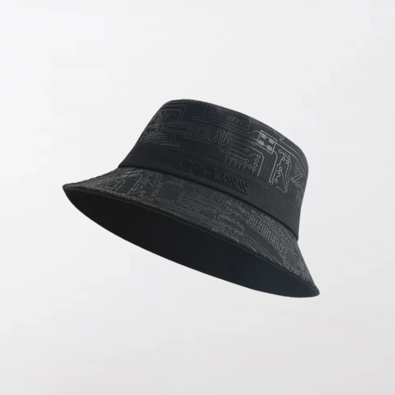 A black Cyberpunk Bucket Hat with a three-dimensional shape, nearly routed brim - Clotechnow.