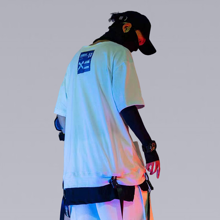 A Black & white techwear and  streetwear short sleeve t-shirt ( 2 colors available ). Clotechnow